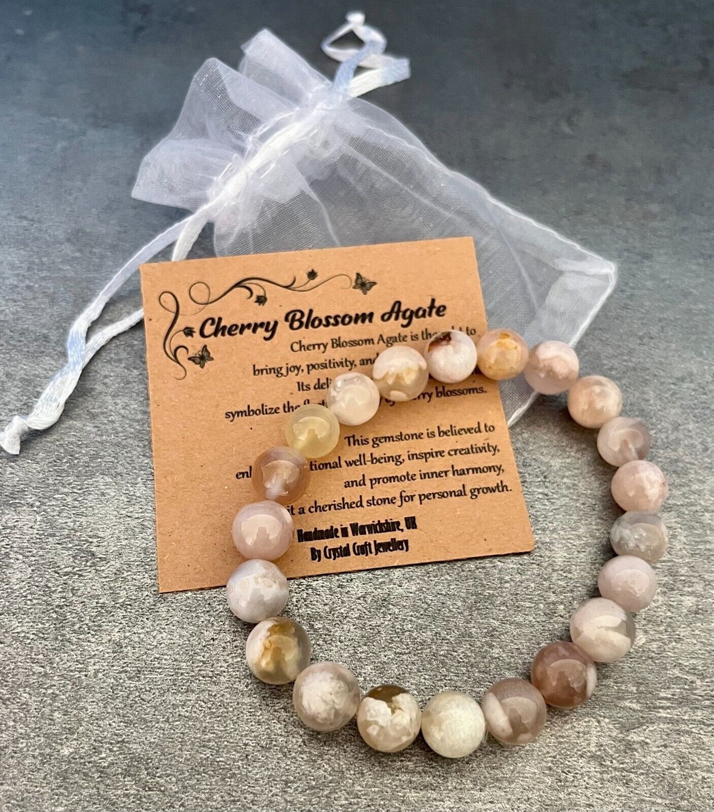 Cherry Blossom Agate Stone Bracelet - Etsy