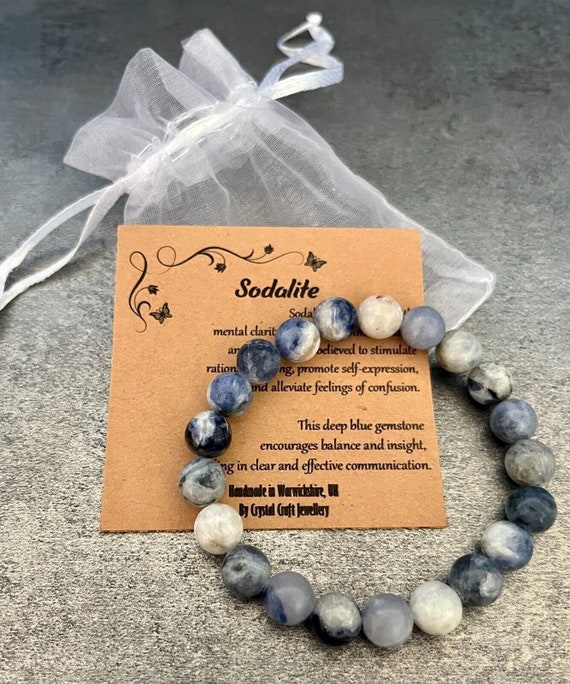 SODALITE Bracelet Stretch Fit Handmade With Gift Bag & Card Crystal Gemstone 8mm