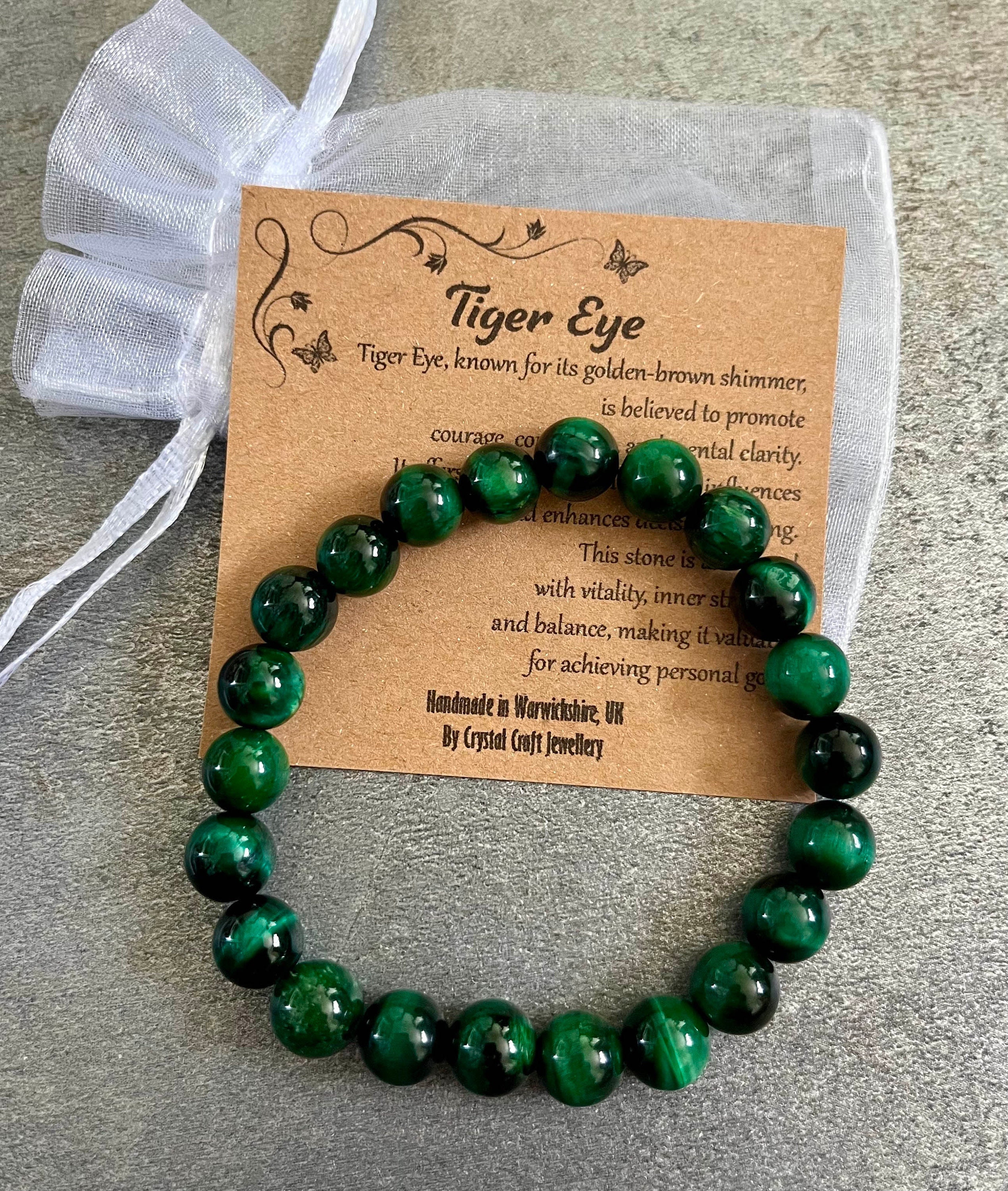 GREEN TIGER S EYE Bracelet Stretch Fit Handmade With Gift Bag Card Crystal Gemstone 8mm Etsy UK