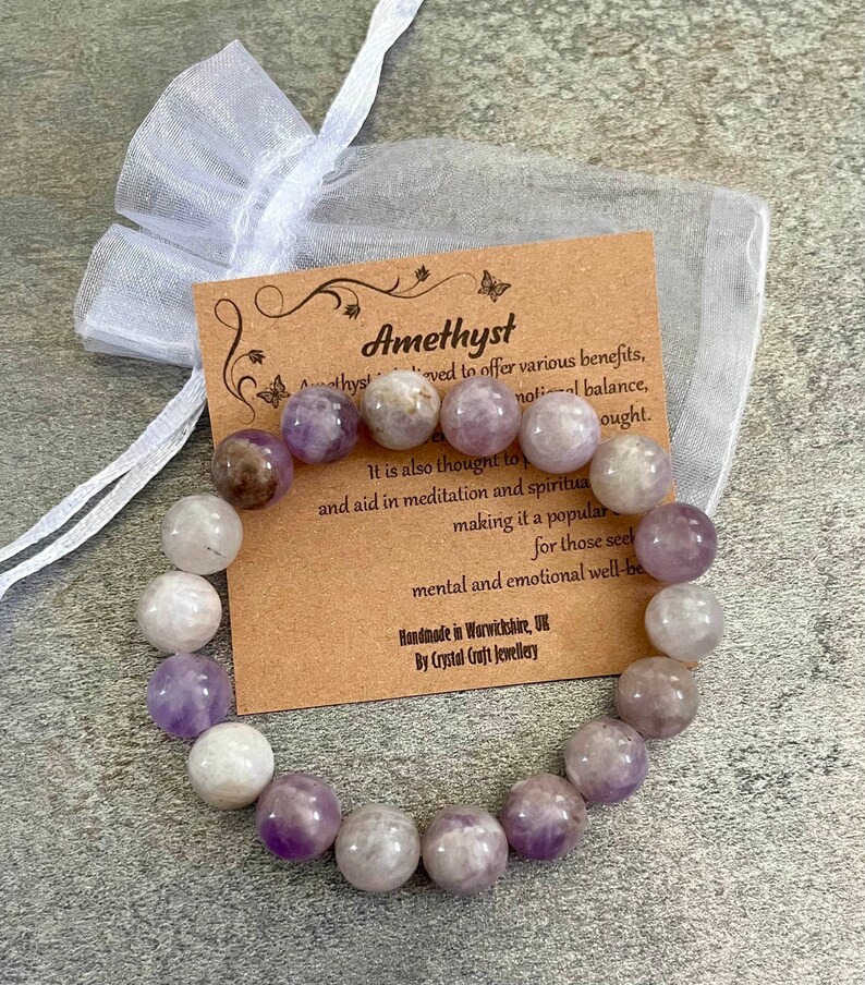 AMETHYST Bracelet Stretch Fit Handmade With Gift Bag & Card Crystal