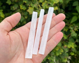 SELENITE Stick Wand Set of 3 (9-11cm) Raw Pieces Satin Spar Desert Rose Gypsum Flower