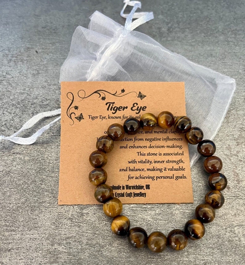 TIGER'S EYE Bracelet Stretch Fit Handmade With Gift Bag & Card Crystal Gemstone 8mm image 1