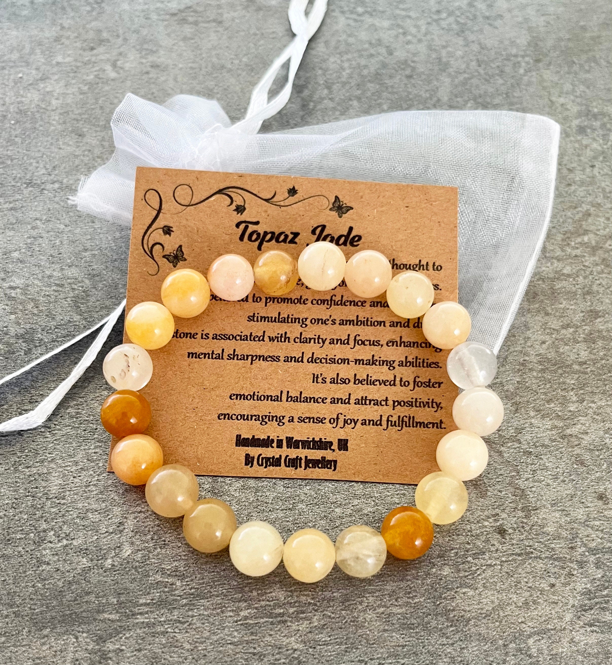 TOPAZ JADE Bracelet Stretch Fit Handmade With Gift Bag Card Crystal  Gemstone 8mm