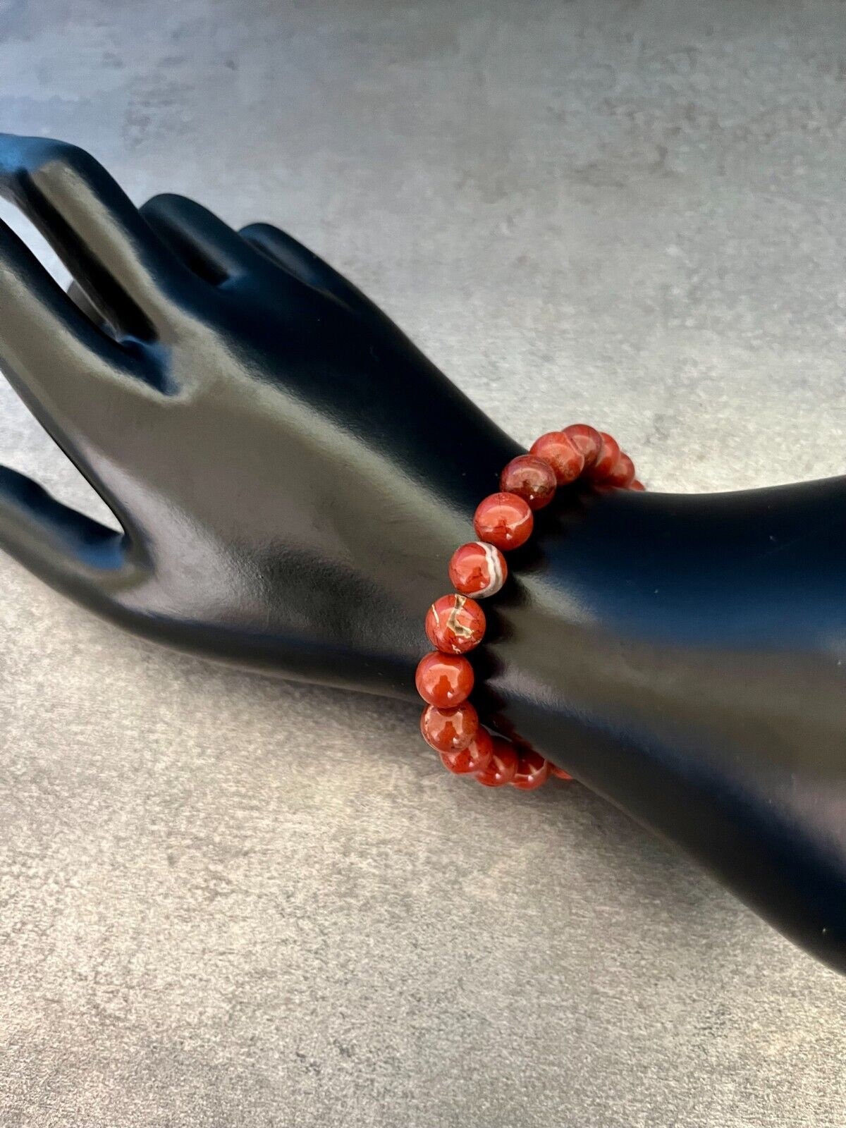 Braccialetto Elastico Unisex Con Perle Di Serpente Rosso E Diaspro - Lunghezza 16,5 Cm, Pietre 10 Mm - Gioiello Energetico Regalo Per Lei