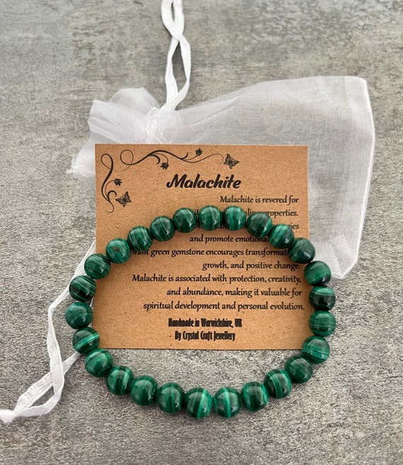MALACHITE Bracelet Stretch Fit Handmade With Gift Bag & Card Crystal Gemstone 8mm