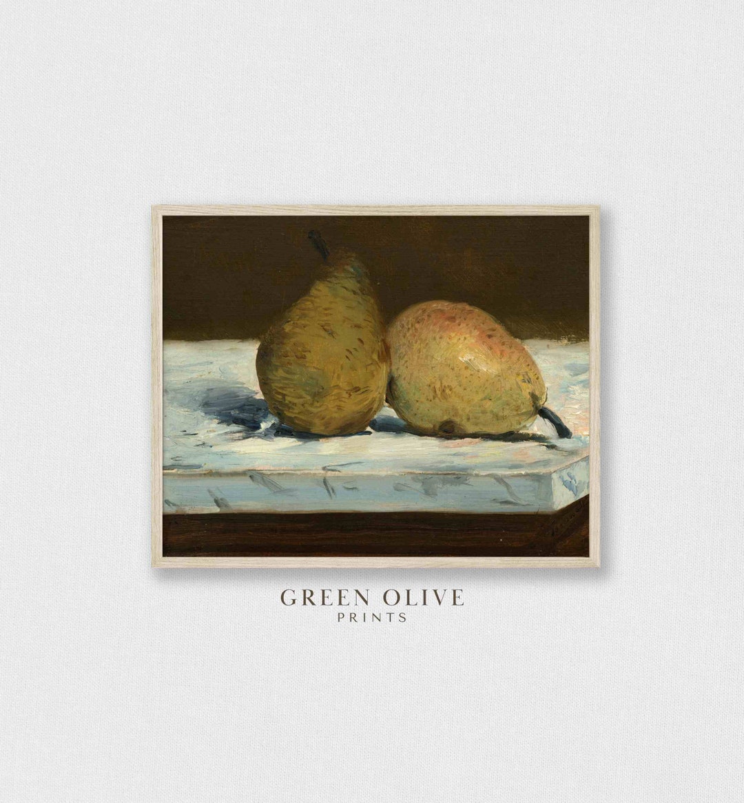 Vintage Kitchen Still Life Painting Moody Pear Wall Art Farmhouse Oil