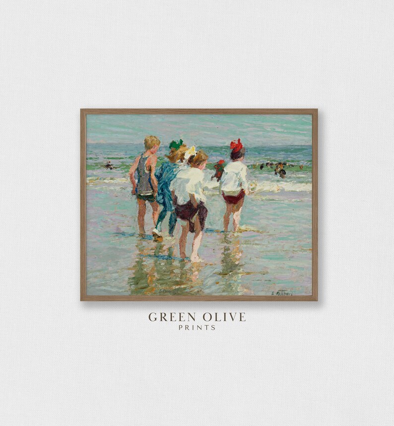 Vintage Beach Painting European Wall Art Soft Coastal Etsy