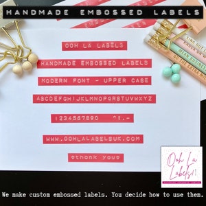 Peachy Pink Custom Embossed Labels: Modern Typewriter Font