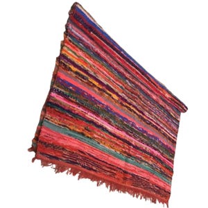 Tappeto Chindi in cotone riciclato fatto a mano, intrecciato, colorato, zerbino (4 x 6 piedi), tappeto in iuta, decorazione per pavimento
