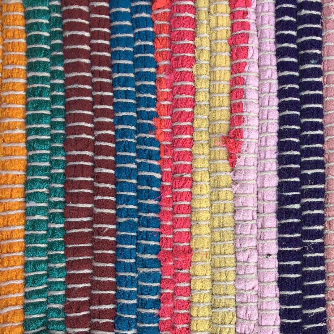 Handmade Recycled Cotton Chindi Rag Rug Braided Colorful Doormat Floor ...