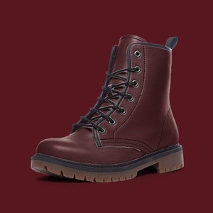 Merlot Red Wine Vegan Leather Combat Boots