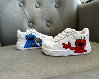 Sesame Street Elmo Cookie Monster inspired Air Force 1 Trainers Sneakers