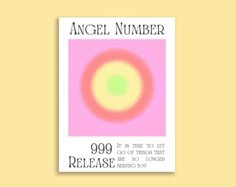 Aesthetic Affirmation Manifestation Y2K Pink Angel Number 999 - Release Bedroom/Office/Nursery/Hallway Poster Wall Decoration Gift