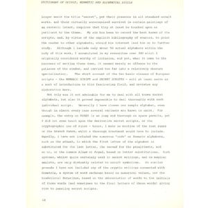 Puede incluir: P&aacute;gina de un libro titulado "Dictionary of Occult, Hermetic and Alchemical Sigils". Texto negro sobre fondo crema. El texto detalla guiones secretos y alfabetos, con explicaciones.