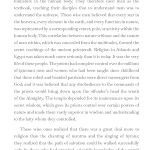 May include: A page from a book titled "The Human Body in Symbolism." The text discusses ancient priests, anatomy, and the relationship between the human body and the universe. The page is white with black text.
