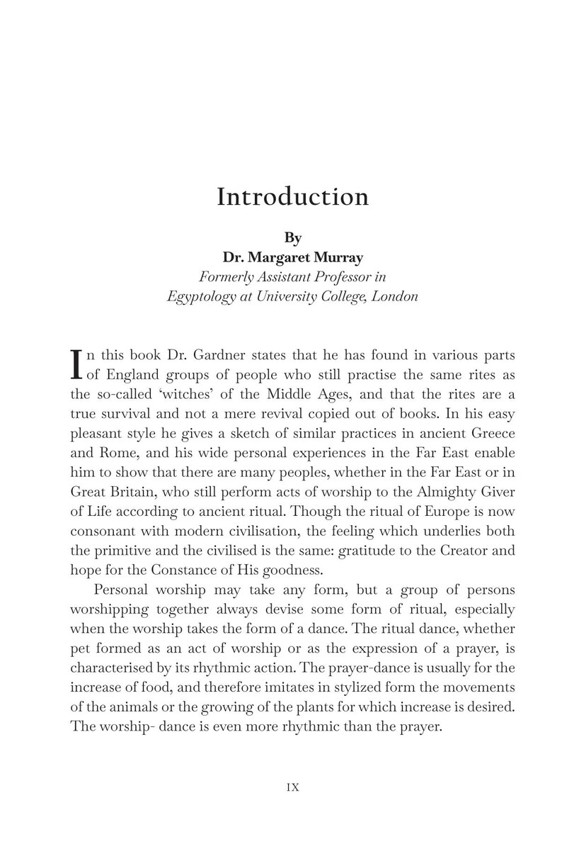 May include: A page from a book with the title "Introduction" and the author's name, Dr. Margaret Murray. The text discusses ancient rituals and worship practices, with a focus on the Middle Ages and ancient Greece.