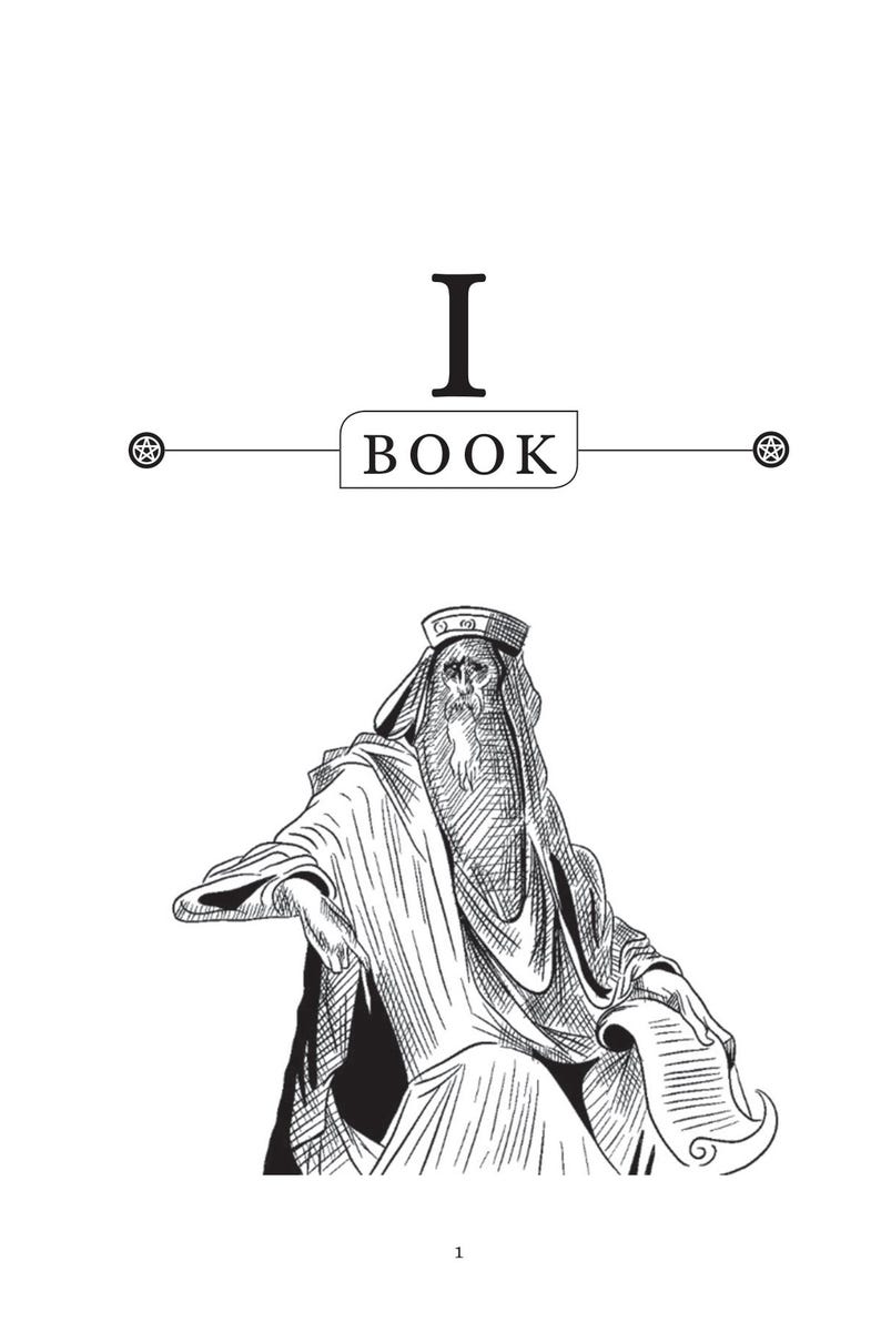 Puede incluir: Ilustraci&oacute;n en blanco y negro de una figura anciana con t&uacute;nicas, sosteniendo un pergamino. La palabra "BOOK" se muestra en un rect&aacute;ngulo, encima de la figura, con la letra "I" encima. La imagen est&aacute; sobre un fondo blanco.