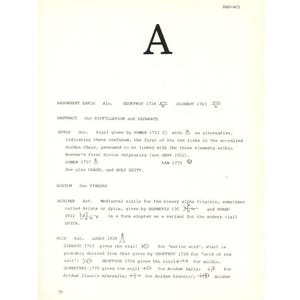 Puede incluir: Una p&aacute;gina de un libro con la letra "A" en la parte superior, seguida de texto y s&iacute;mbolos. El texto incluye t&eacute;rminos como "Absorbent Earth", "Abstract" y "Acid". La p&aacute;gina es de color blanquecino con texto negro.