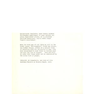 Puede incluir: Un papel antiguo, blanquecino, con texto impreso en negro. El texto incluye frases en lat&iacute;n y oraciones en ingl&eacute;s que discuten sobre fil&oacute;sofos antiguos y conocimiento oculto. El documento, fechado en 1612, parece ser un documento hist&oacute;rico.