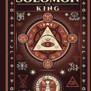 Puede incluir: Ilustraci&oacute;n en color marr&oacute;n y crema de una portada de libro con el t&iacute;tulo "THE KEY OF SOLOMON THE KING". La portada presenta s&iacute;mbolos esot&eacute;ricos, formas geom&eacute;tricas y el ojo que todo lo ve dentro de un tri&aacute;ngulo.