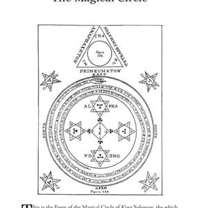 Puede incluir: Ilustraci&oacute;n en blanco y negro del libro "El C&iacute;rculo M&aacute;gico". La imagen presenta un diagrama complejo con formas geom&eacute;tricas, texto y s&iacute;mbolos, incluyendo estrellas y c&iacute;rculos. El texto incluye las palabras "PRIMEUMATON EAST" y "Figure 153."