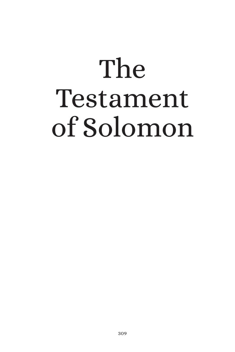 Puede incluir: Fondo blanco con el t&iacute;tulo "El Testamento de Salom&oacute;n" en fuente negra con serif. El n&uacute;mero "309" est&aacute; en la parte inferior de la p&aacute;gina.