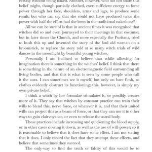 May include: Text from a book titled "Living Witchcraft" on a white background. The text discusses witches, beliefs, and practices, including the use of will-power and the astral body. The page number 5 is visible.