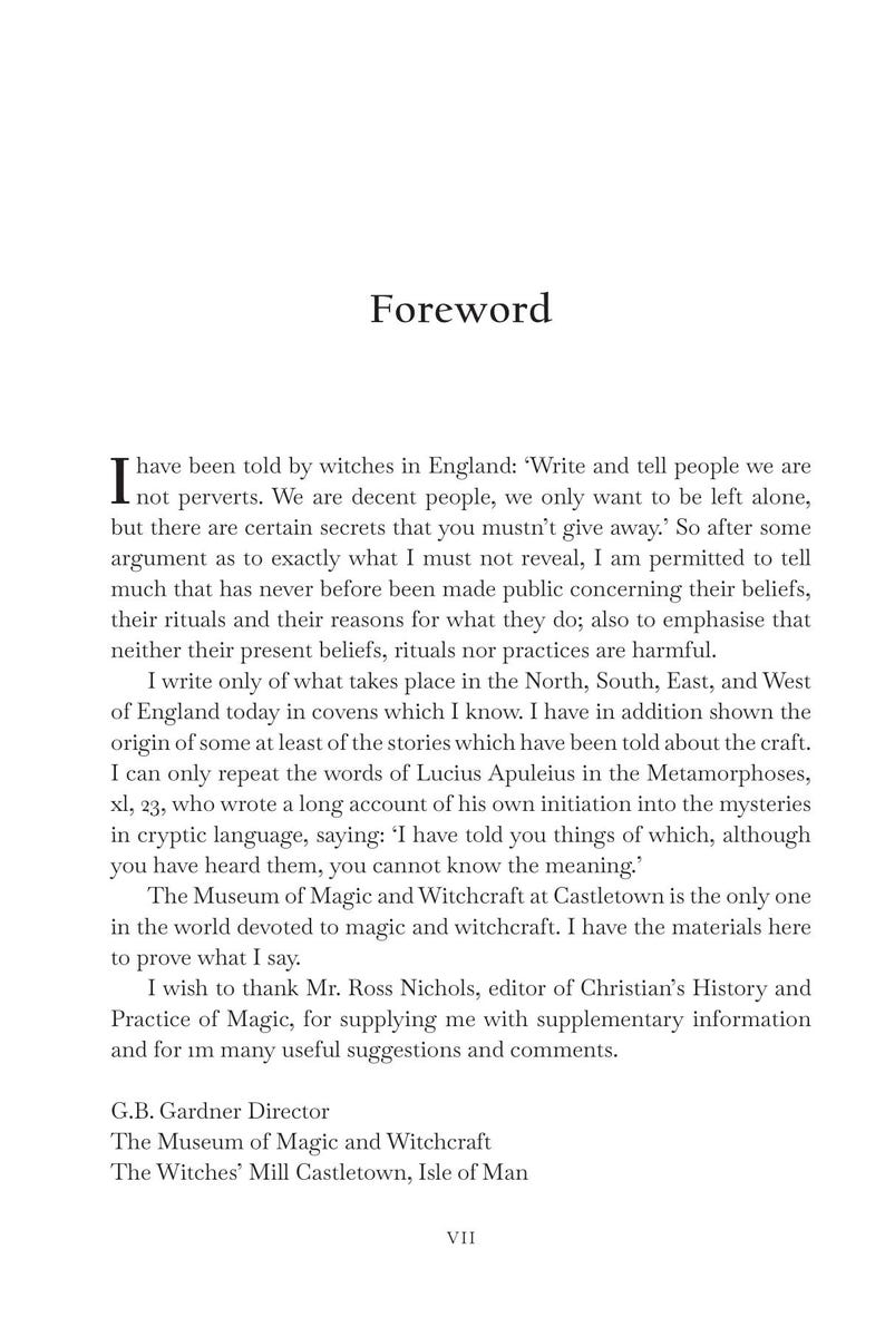 May include: A page from a book titled "Foreword" with black text on a white background. The text discusses witchcraft, magic, and the Museum of Magic and Witchcraft at Castletown.