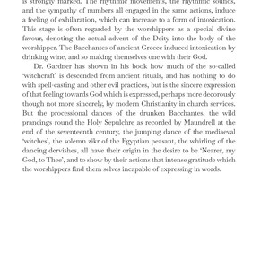 May include: A page from a book titled "WITCHCRAFT TODAY" with black text on a white background. The text discusses the origins of witchcraft and its connection to ancient rituals and religious practices. The page includes a paragraph of text and the letter "X" at the bottom.