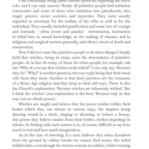 May include: A page from "Witchcraft Today" with text discussing witch cults, initiation ceremonies, magic, and rituals. The text is in black font on a white background. The page number is visible at the bottom.