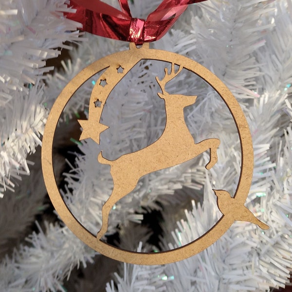 Reindeer Christmas tree bauble, SVG laser cut file, Deer, Shooting star, bird, decoration, ornament