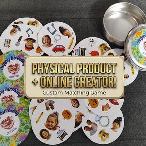 Individuell bedrucktes Dobble-Spiel in personalisierter Metalldose | Individuelles Suchspiel | Fotospiel | Runde Karten (9 cm Durchmesser)