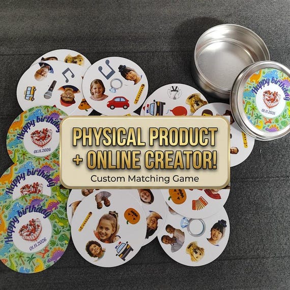 Custom Printed Dobble Style Game in Personalized Metal Tin | Custom Spot It Matching Card Game | Physical Photo Game | 9cm Round Cards