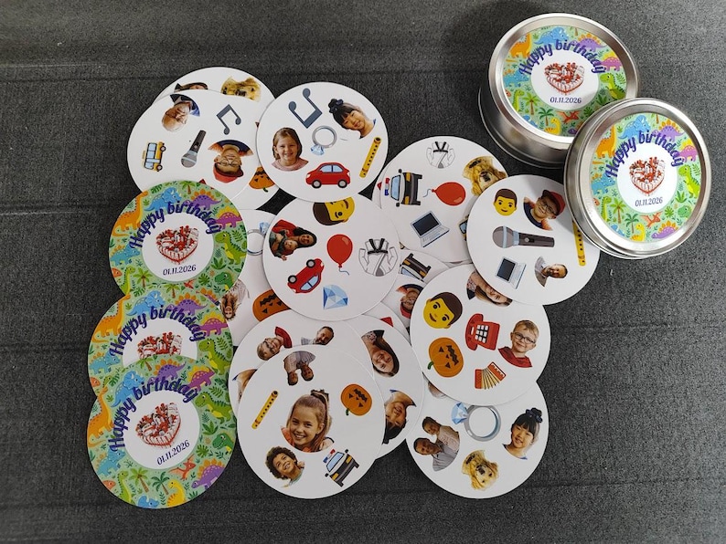 Custom Printed Dobble Style Game in Personalized Metal Tin | Custom Spot It Matching Card Game | Physical Photo Game | 9cm Round Cards image 2