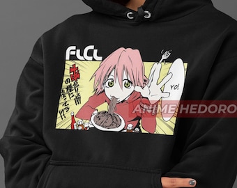Sudadera unisex con capucha de anime FLCL, suéter de manga de fideos Haruko Haruhara de Fooly Cooly