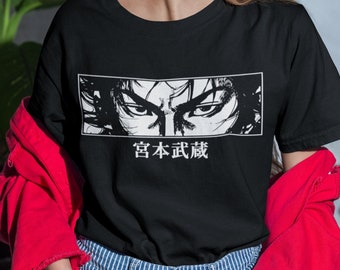 Uniseks Vagabond Miyamoto Musashi-manga-T-shirt, retro animeshirt