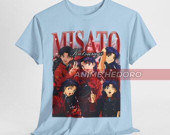 ユニセックス エヴァ ミサト 90年代レトロアニメ 海賊版Tシャツ