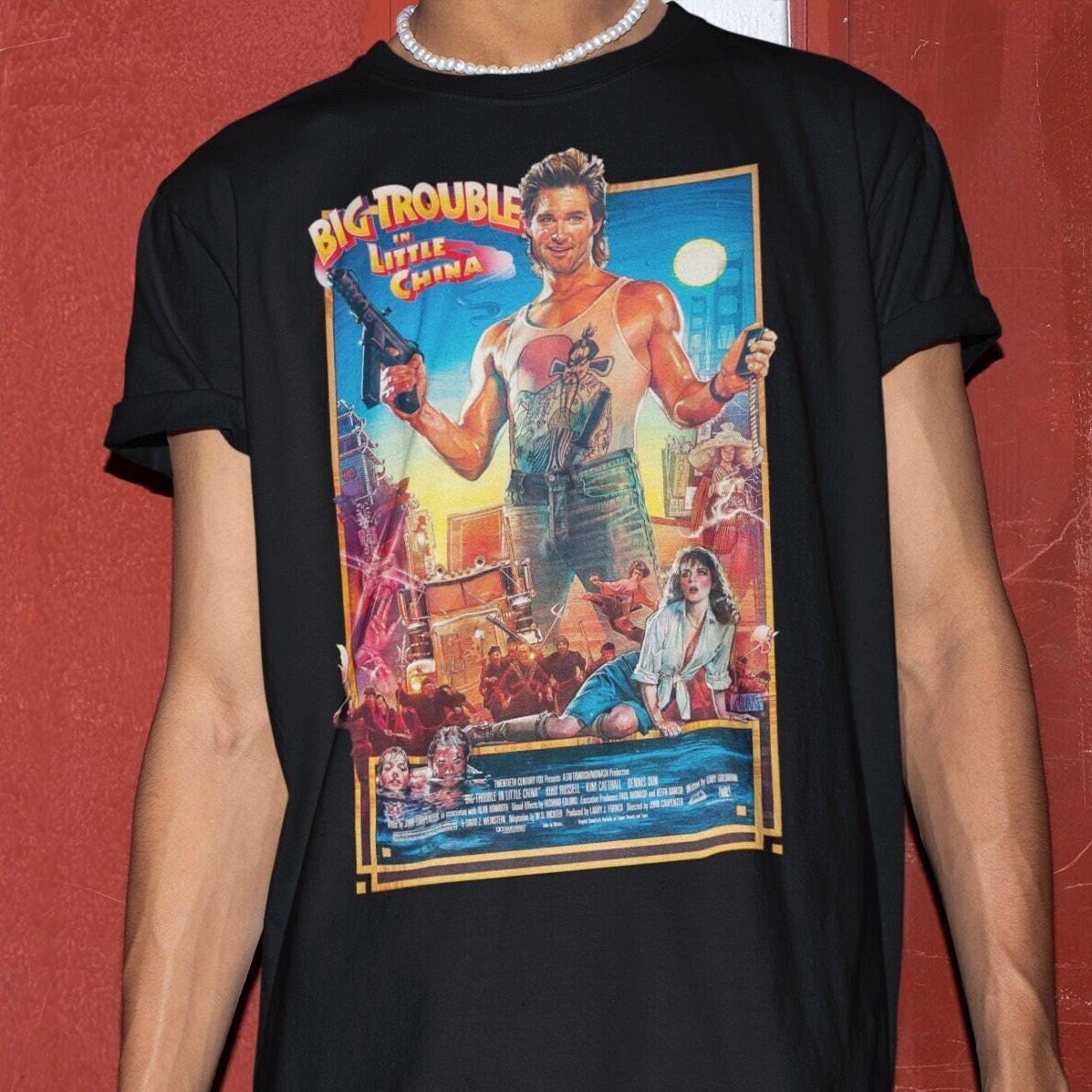 Maglietta Uomo Big Trouble In Little China - T-Shirt Retro Con Stampa Fu Manchu