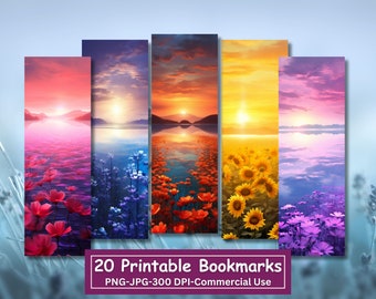 Floral Sunset Bookmarks: Printable Bookmark Set of 20 (Digital Download)