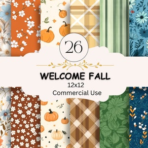 Paquete de papel digital de otoño, páginas florales de calabaza de otoño imprimibles, diario basura, scrapbooking, artesanía de papel digital, descarga instantánea