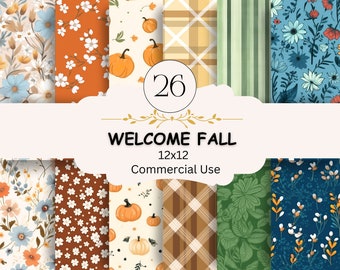 Paquete de papeles digitales de otoño: Páginas de scrapbooking con flores de calabaza (descarga digital)