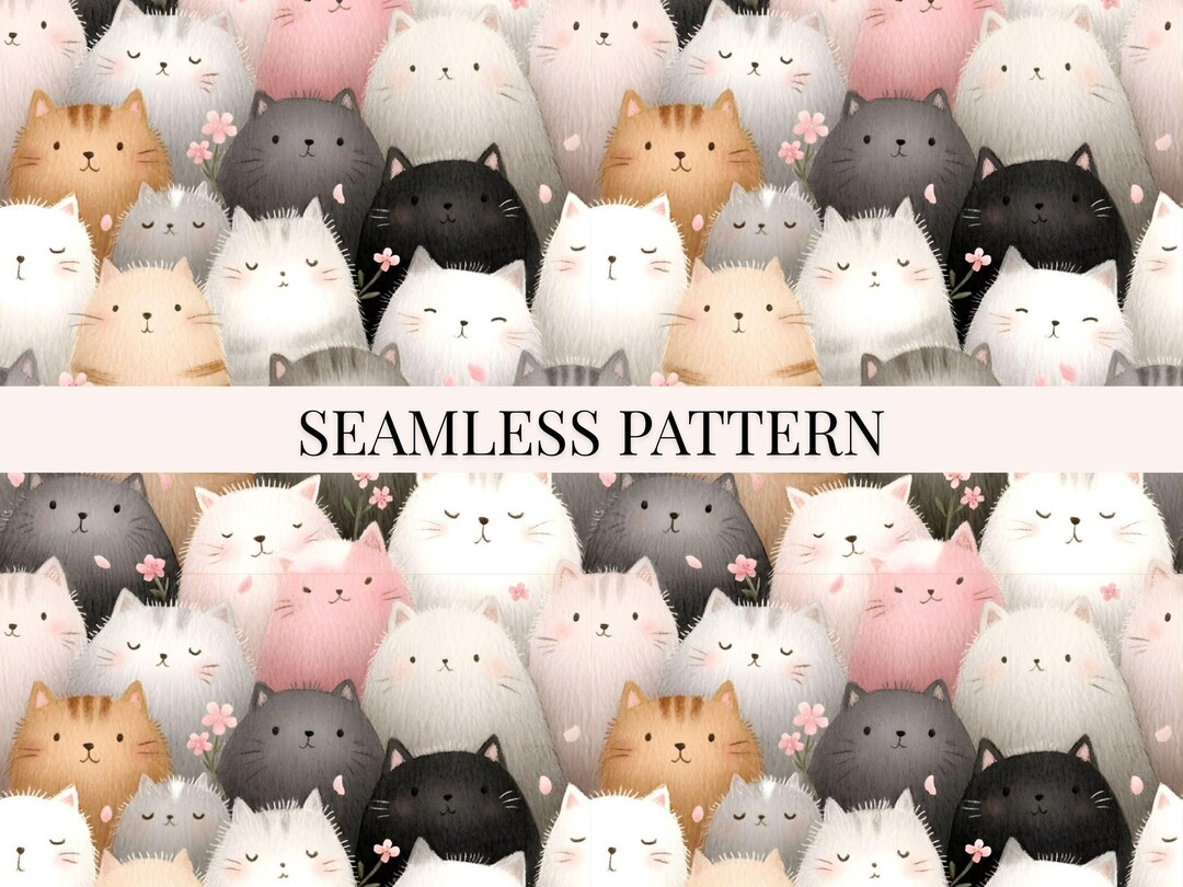 Cat Lovers Seamless Pattern, Adorable Cats Repeating Pattern (digital ...