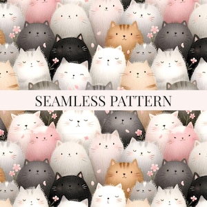 Kattälskare sömlöst mönster, bedårande katter som upprepar mönster (digital nedladdning)