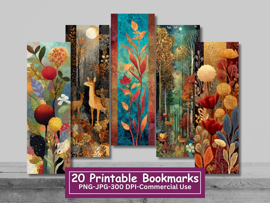 Autumn Printable Bookmark Bundle, Fall Floral Bookmark Sublimation Set ...