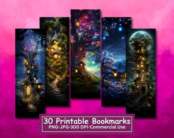 Fairy Houses Printable Bookmarks: Fantasy Forest Set (PNG/JPG)