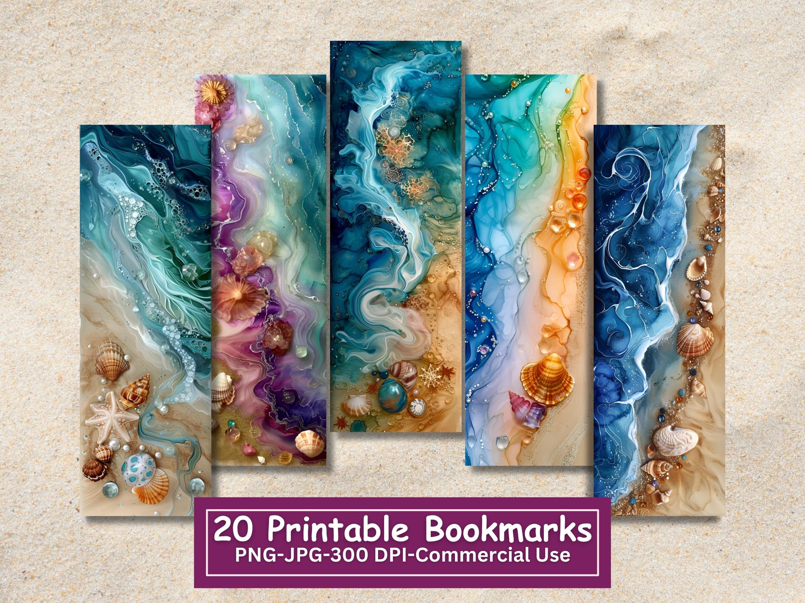 Beach Alcohol Ink Bookmarks: Summer Ocean Designs (digital Download) - Etsy