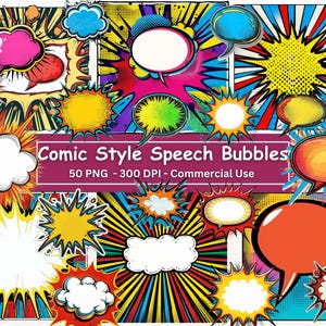 Bulles de dialogue Style bande dessinée, 50 PNG, rétro, Style Pop Art, Junk Journal, Scrapbooking, Collage, téléchargement numérique