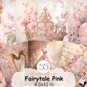 Pink Fairytale Junk Journal Paper Bundle, Download digitale istantaneo, Fantasy Paper Mixed Media, Scrapbooking, Bella carta decorativa,