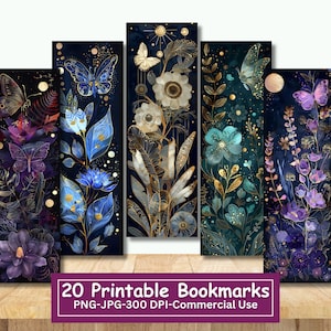 Tropische Schmetterlinge mit Blumen druckbare Lesezeichen-Bundle, Set von 20 PNG / JPG, Fantasy Floral Sublimation, Cricut, Silhouette Print und Schnitt,