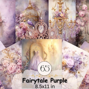 Pacchetto di carta per diario spazzatura da favola viola, carta mista di carta lavanda fantasy, scrapbooking, bella carta decorativa, download digitale